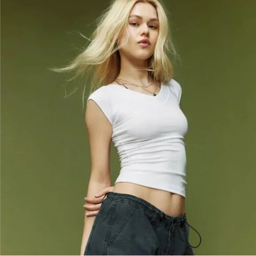 Urban Outfitters BDG Shannen V-Neck Off the Shoulder White Top